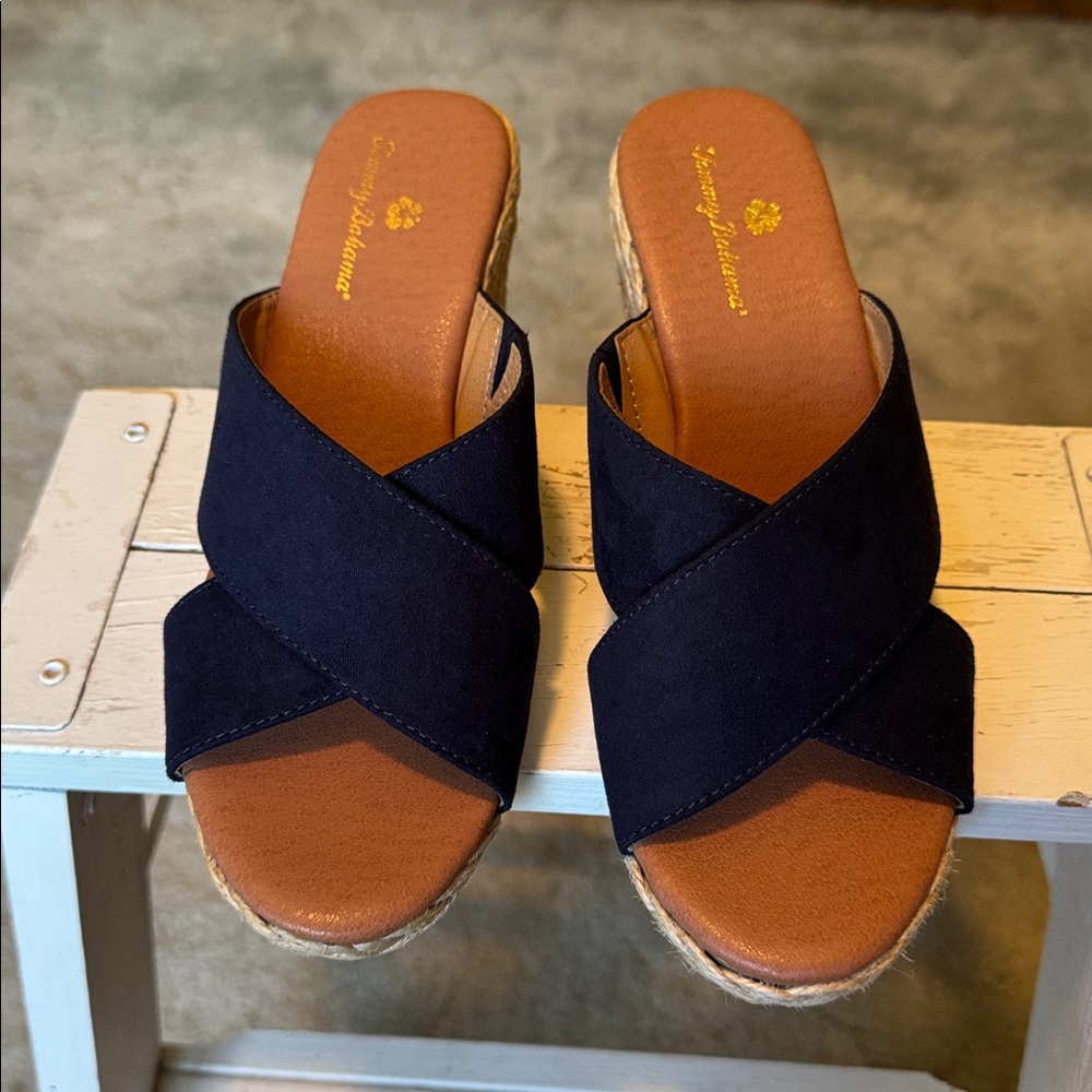 Tommy Bahama , Women's Navy Wedge Sandals - Picture 2 of 4